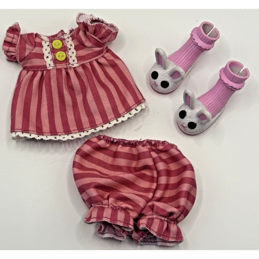 Rare Lalaloopsy Full Size Doll Pajamas & Bunny Slippers Set Outfit Clothes Pink